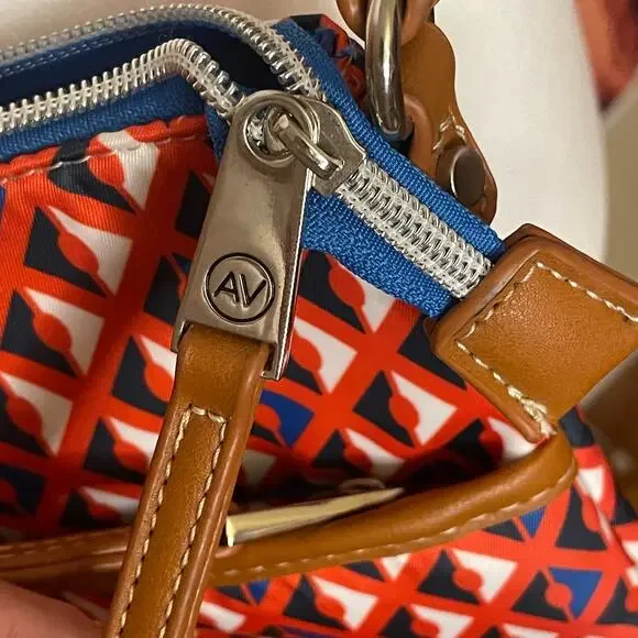 SALE!! Adrienne Vittadini crossbody bag geometric leather trim red white blue - Picture 5 of 10